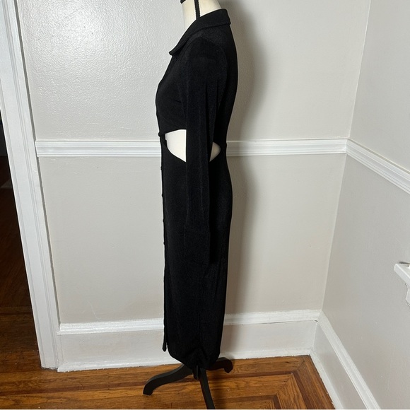 Runaway Stretchy Black Maxi Dress Cutouts Long Sleeves Collared Preppy - Picture 12 of 17